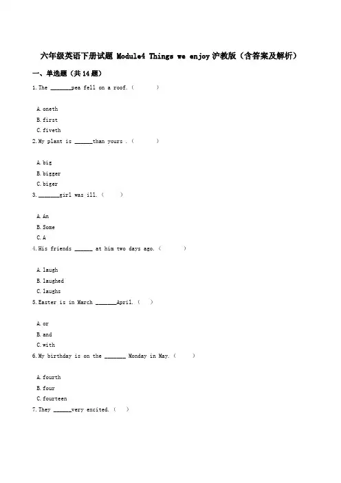 新版六年级英语下册试题 Module4 Things we enjoy沪教版(含答案 )