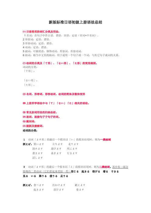 新版标准日本语初级上册语法总结