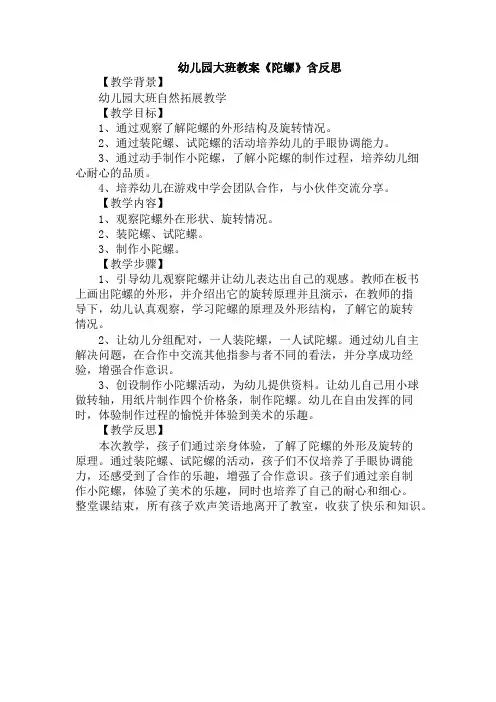幼儿园大班教案《陀螺》含反思