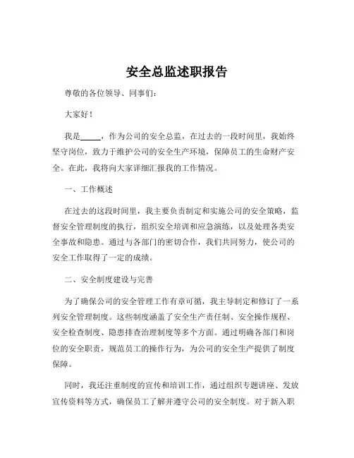 安全总监述职报告