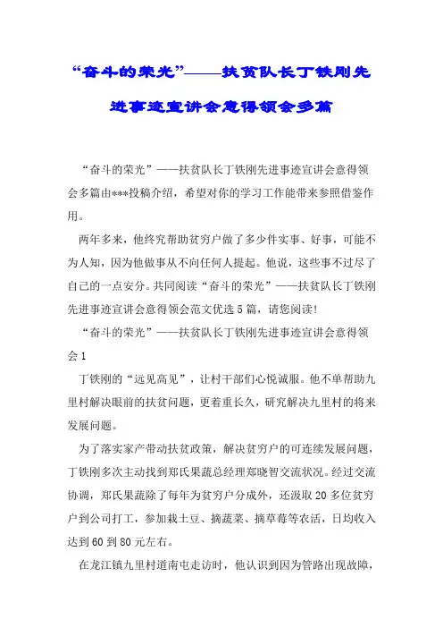 “奋斗的荣光”——扶贫队长丁铁刚先进事迹宣讲会心得体会多篇