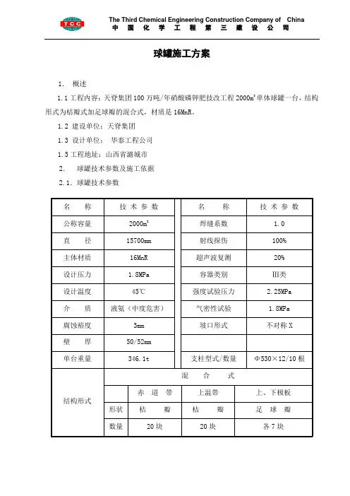 2000m3混合式4带球罐方案