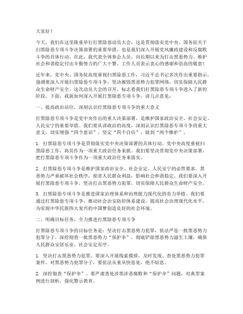 打黑除恶动员发言稿