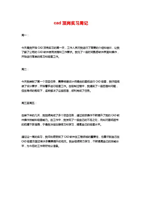 cad顶岗实习周记