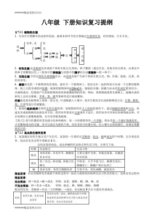 冀教版八年级下册生物知识点复习课程