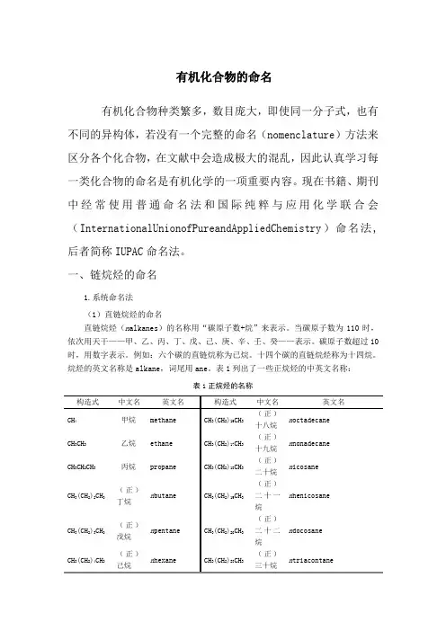 比较全面的有机化合物命名大全