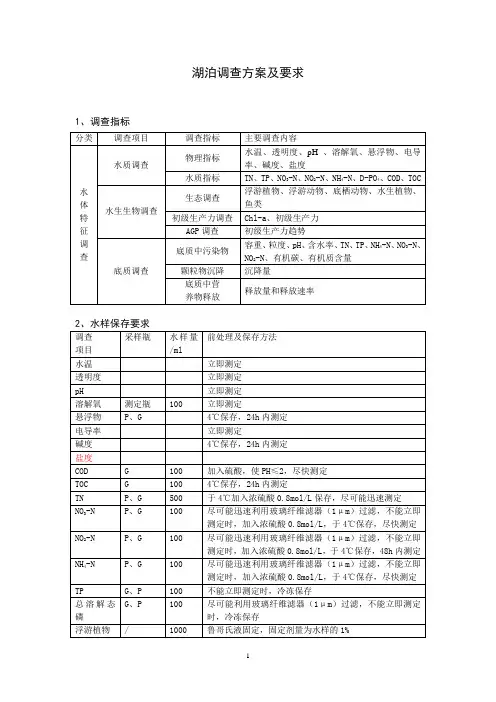湖泊调查方案及要求