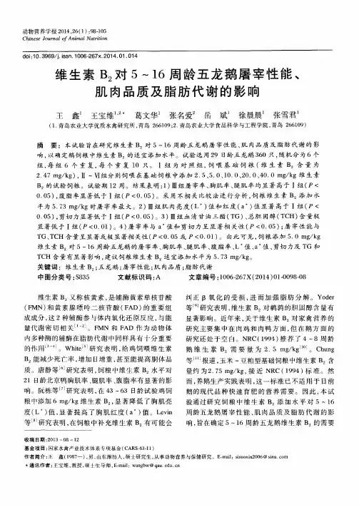 维生素B2对5～16周龄五龙鹅屠宰性能、肌肉品质及脂肪代谢的影响