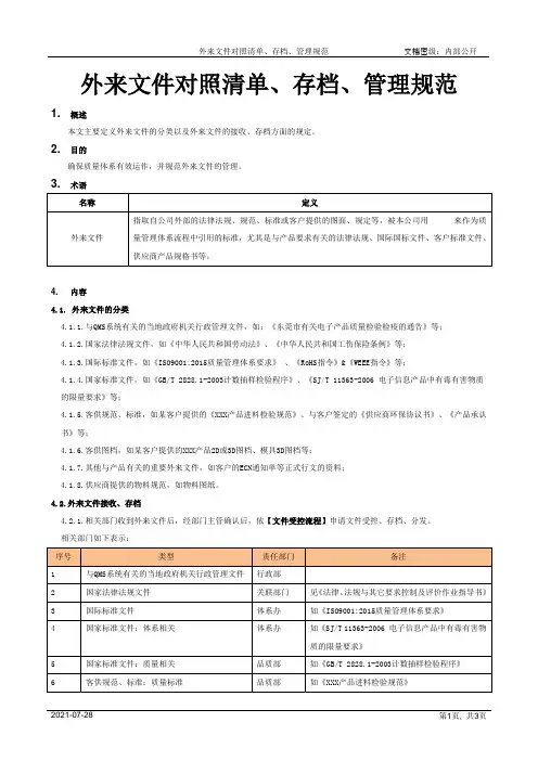 外来文件对照清单、存档、管理规范[模板]