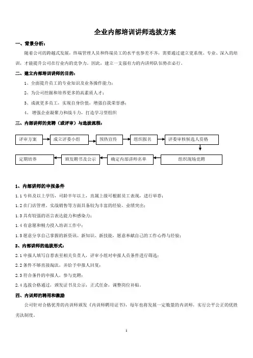 企业内训师的选拔方案