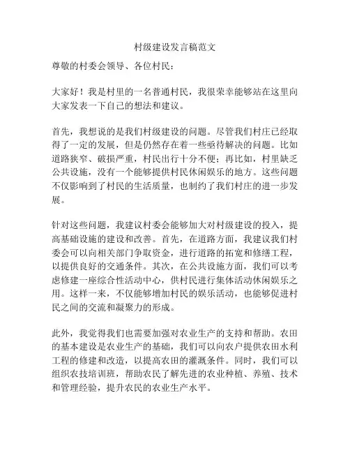 村级建设发言稿范文