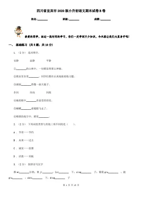 四川省宜宾市2020版小升初语文期末试卷B卷
