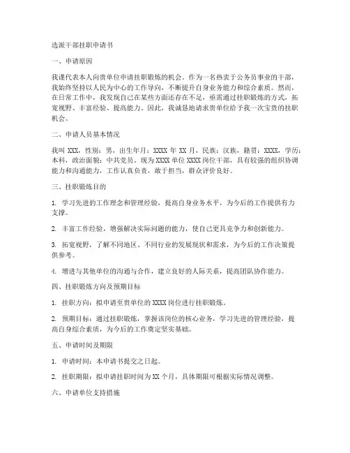 选派干部挂职申请书模板