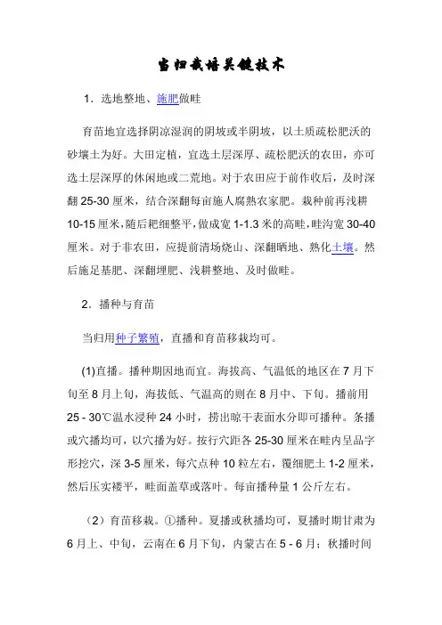 当归栽培关键技术