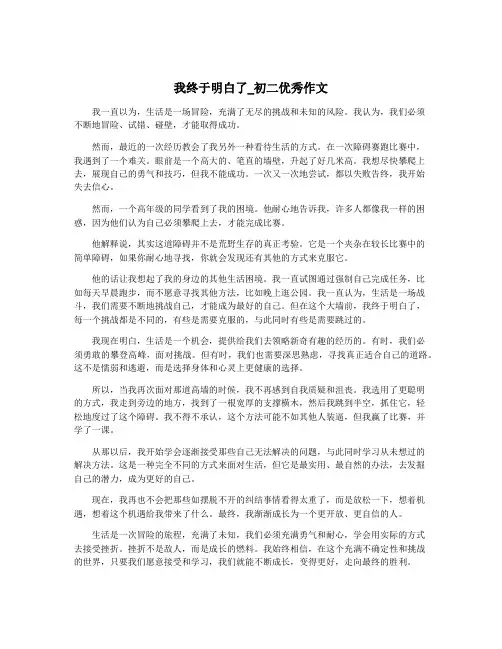 我终于明白了_初二优秀作文