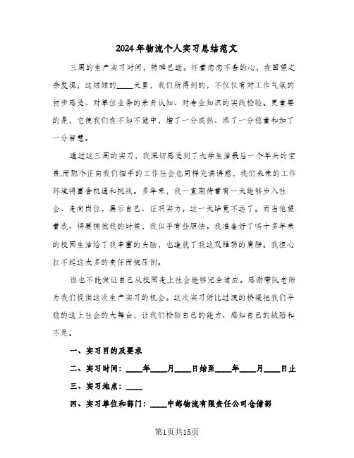 2024年物流个人实习总结范文（4篇）