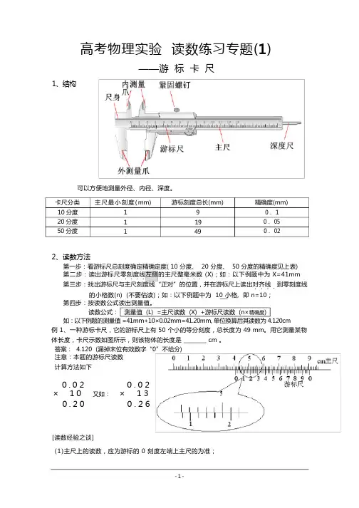 精品练习：游标卡尺的读数