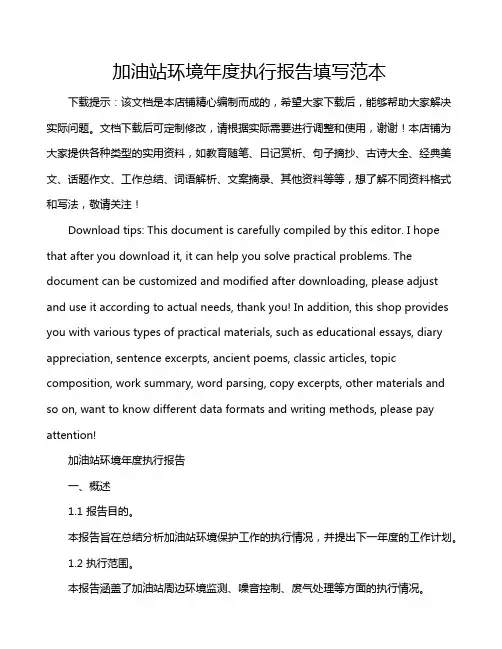 加油站环境年度执行报告填写范本