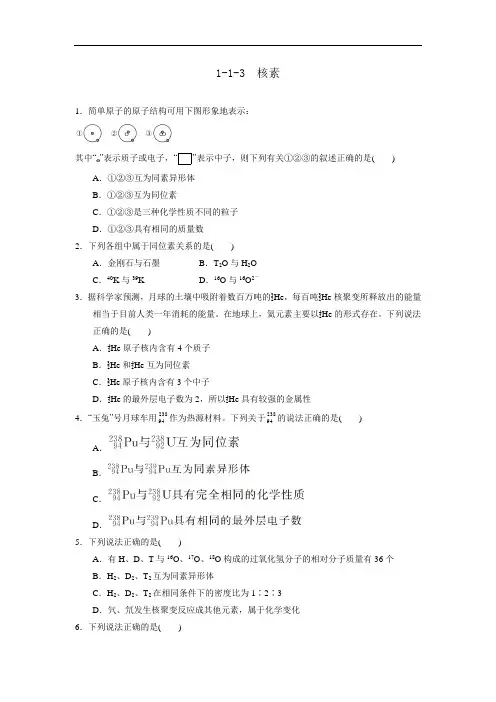 人教版高中化学必修二 113 核素(课时练)1