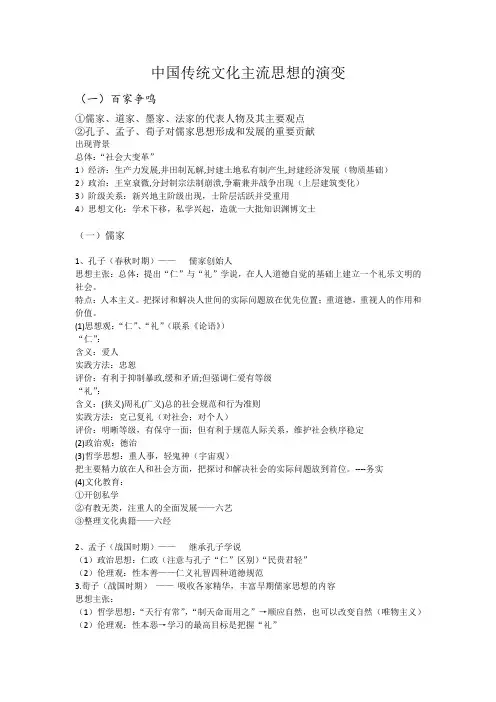中国传统文化主流思想的演变