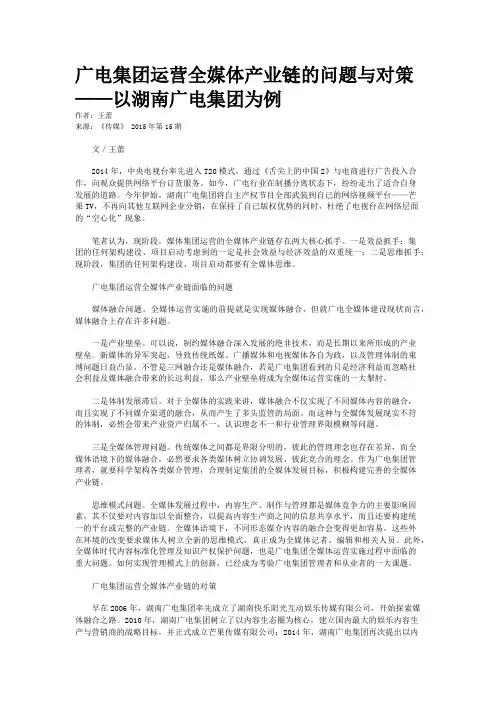 广电集团运营全媒体产业链的问题与对策——以湖南广电集团为例
