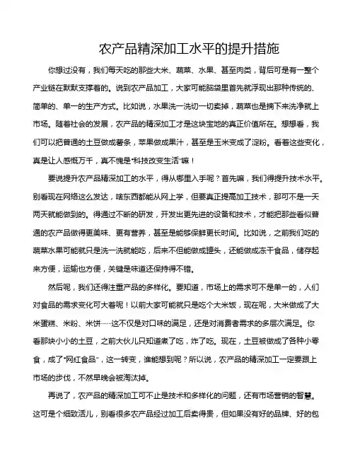农产品精深加工水平的提升措施