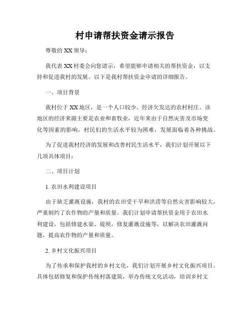 村申请帮扶资金请示报告 2