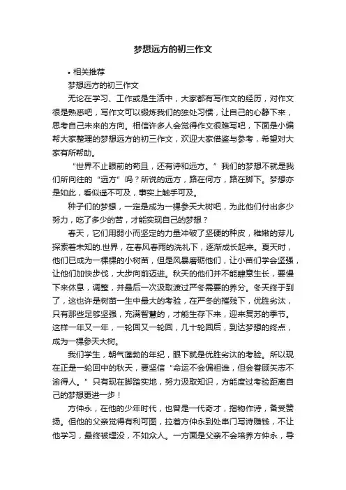梦想远方的初三作文