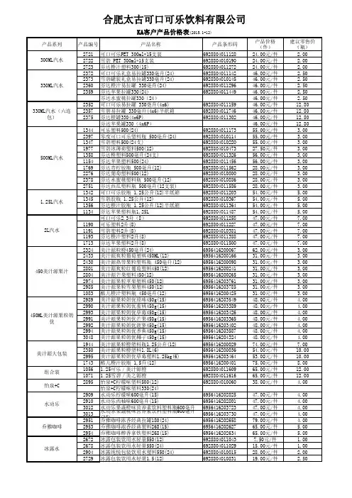 可口可乐价格表