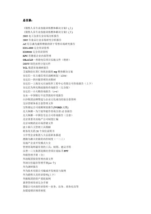 著名咨询报告及营销策划案例大全目录.