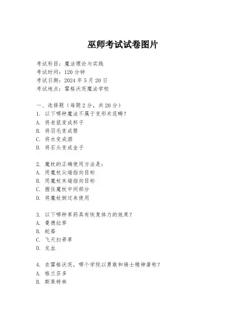 巫师考试试卷图片