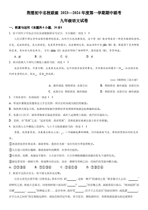 湖北省荆州市荆楚初中名校联盟2023--2024学年九年级上册期中语文试题(含解析)