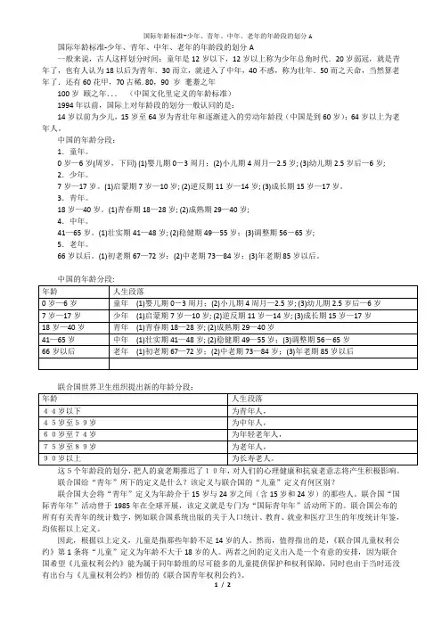 国际年龄标准-少年、青年、中年、老年的年龄段的划分A