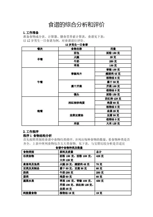 食谱分析评价实例