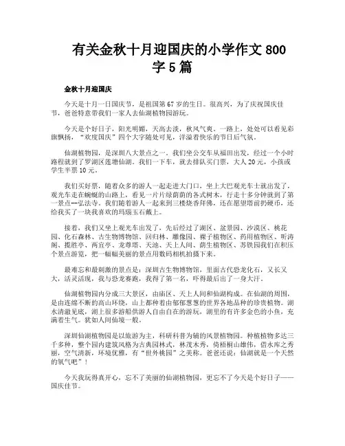 有关金秋十月迎国庆的小学作文800字5篇