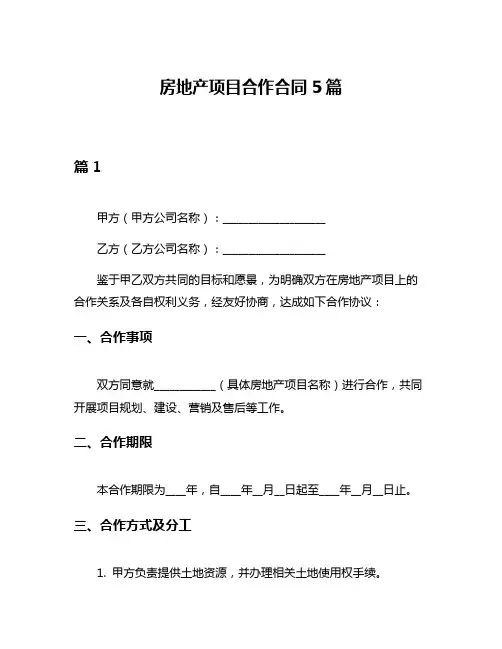 房地产项目合作合同5篇