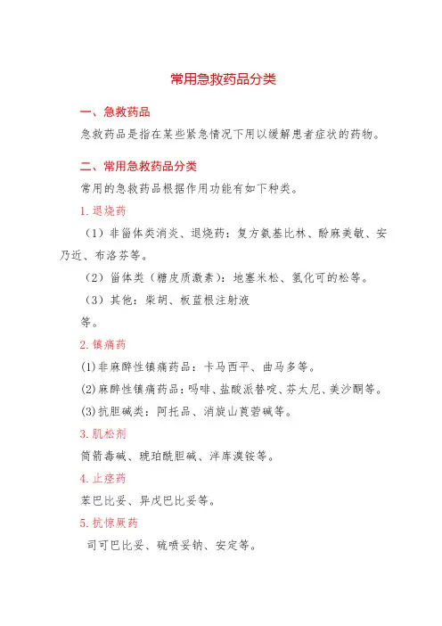 常用急救药品分类