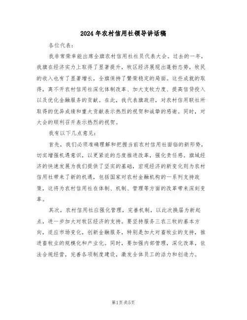2024年农村信用社领导讲话稿（三篇）