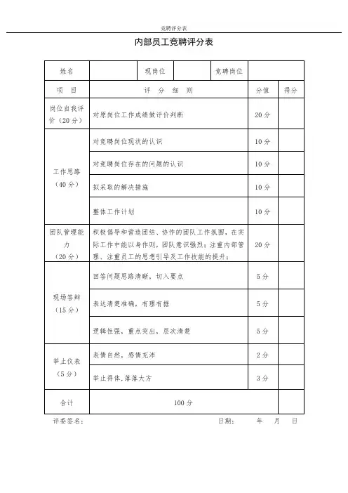 竞聘评分表