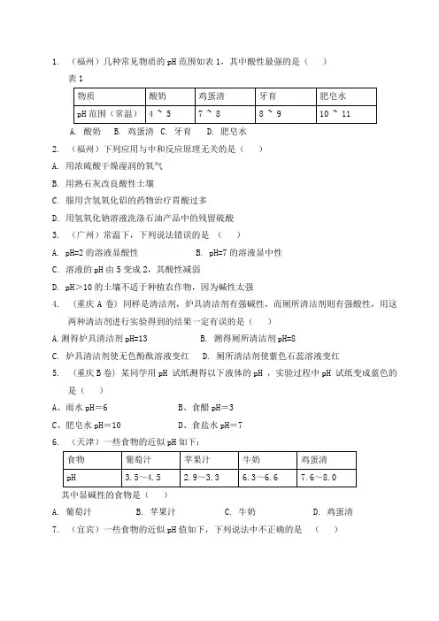 中考化学题型—常见的酸和碱