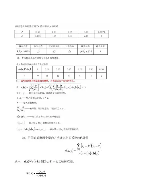 一级注册计量师考试相关公式大全