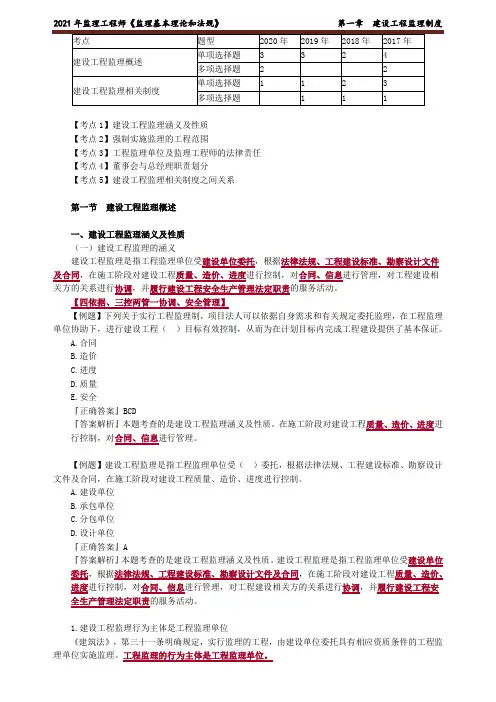 2022《监理基本理论和法规》第一章 建设工程监理制度