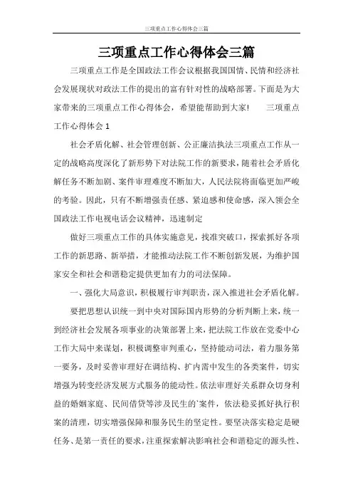 三项重点工作心得体会三篇