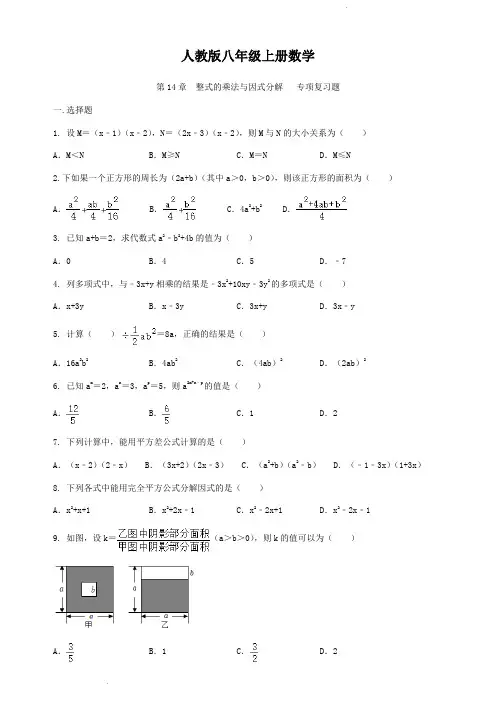 人教版八年级上册数学  第14章  整式的乘法与因式分解   专项复习题