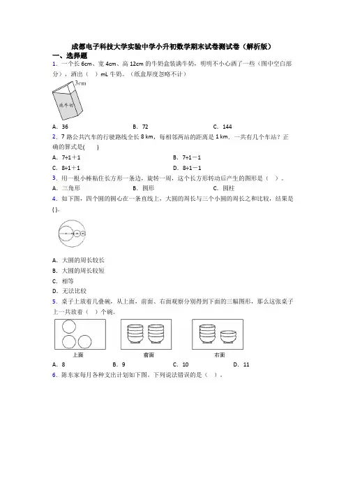 成都电子科技大学实验中学小升初数学期末试卷测试卷(解析版)