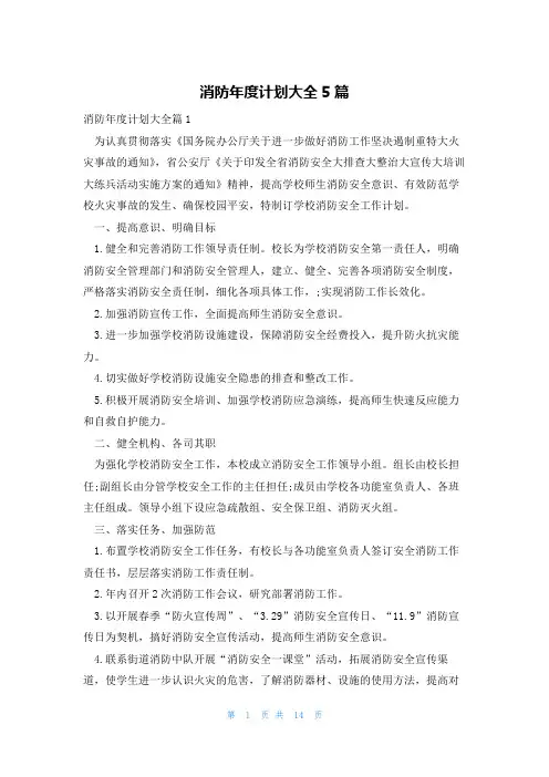 消防年度计划大全5篇