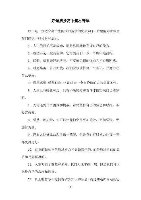 好句摘抄高中素材青年