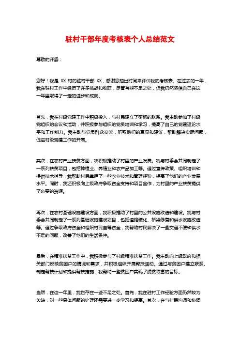 驻村干部年度考核表个人总结范文