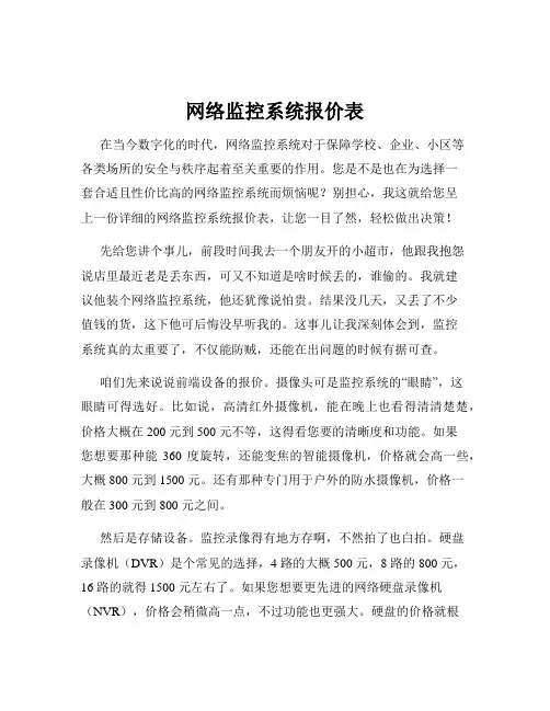 网络监控系统报价表