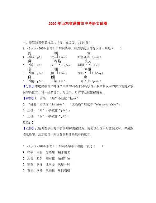 山东省淄博市2020年中考语文真题试题(含解析)
